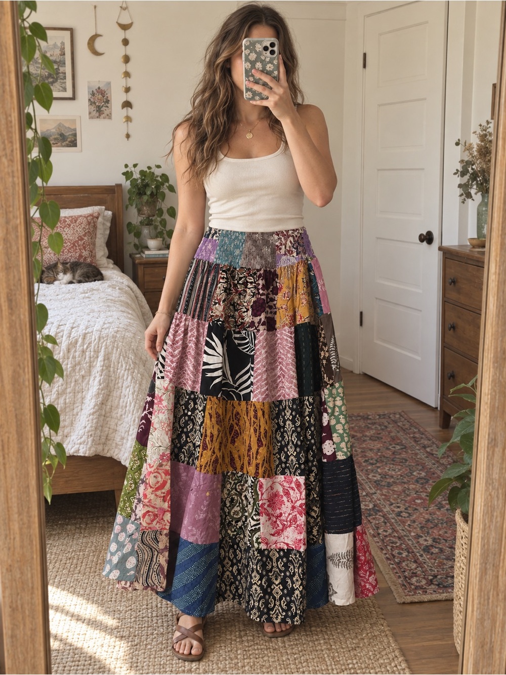 India Boutique Multicolor Patchwork Boho Maxi Skirt